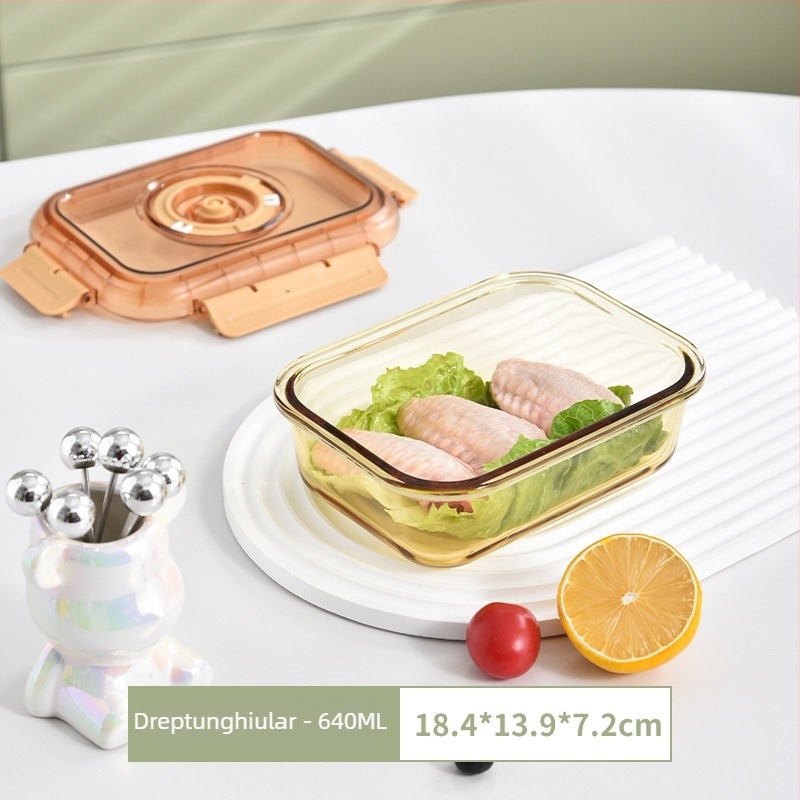 Cutie pentru prânz din sticlă cu două compartimente, sticlă alimentară, păstrarea prospețimii, compatibilă cu cuptorul cu microunde