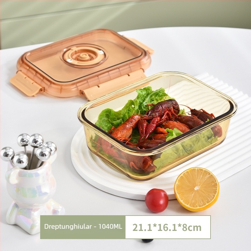 Cutie pentru prânz din sticlă cu două compartimente, sticlă alimentară, păstrarea prospețimii, compatibilă cu cuptorul cu microunde