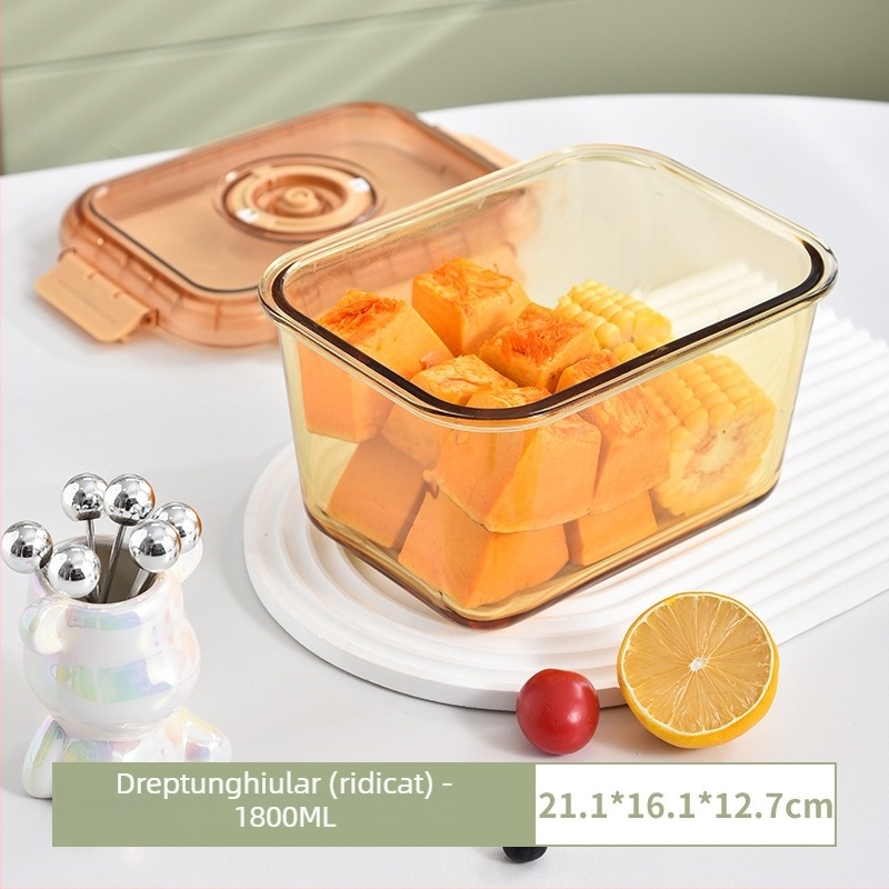 Cutie pentru prânz din sticlă cu două compartimente, sticlă alimentară, păstrarea prospețimii, compatibilă cu cuptorul cu microunde