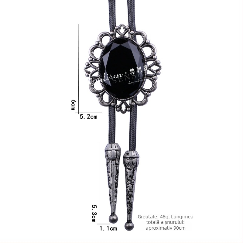 Cravată bolo cu paiete Rhinestone, dantelă cu ochi de pisică, unisex, cap plat, model geometric romb