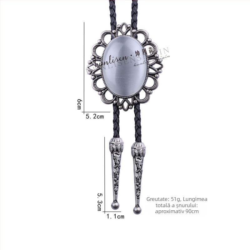 Cravată bolo cu paiete Rhinestone, dantelă cu ochi de pisică, unisex, cap plat, model geometric romb