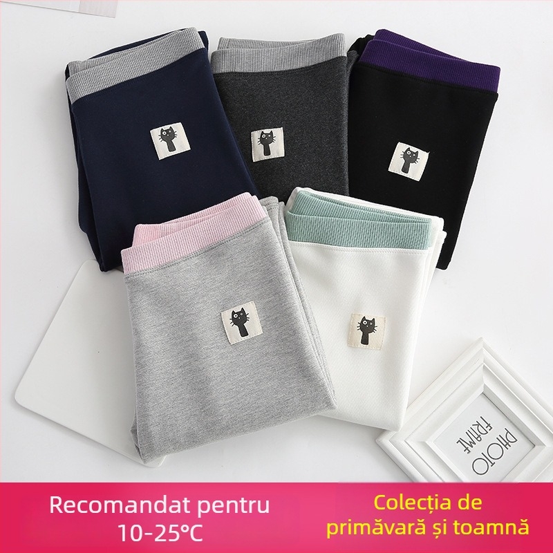 Colanți cu fleece din bumbac pentru iarnă, material gros, talie mediu-înaltă, lungime cropped, croi slim
