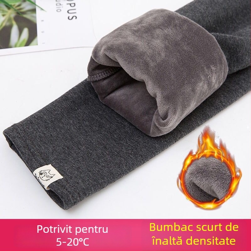 Colanți cu fleece din bumbac pentru iarnă, material gros, talie mediu-înaltă, lungime cropped, croi slim