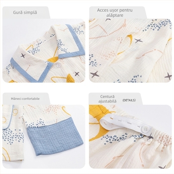 Set pijamale maternitate din tifon de bumbac pur, pentru toamnă, cu mâneci lungi, guler rever, respirabil acasă