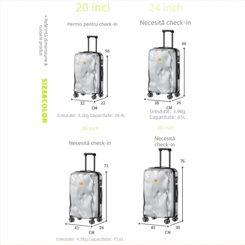 Bagaj de mână Jupiter Fly: 20 inch carry-on și 24 inch bagaj de călătorie, carcasă PC, lacăt TSA cu combinație, roți Omni-directionale, rezistent la apă, căptușeală poliester, pentru afaceri
