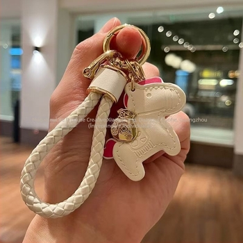 Cheie auto cu șnur din piele și pandantiv ponei din aliaj de zinc – stil modern minimalist, șarm DIY