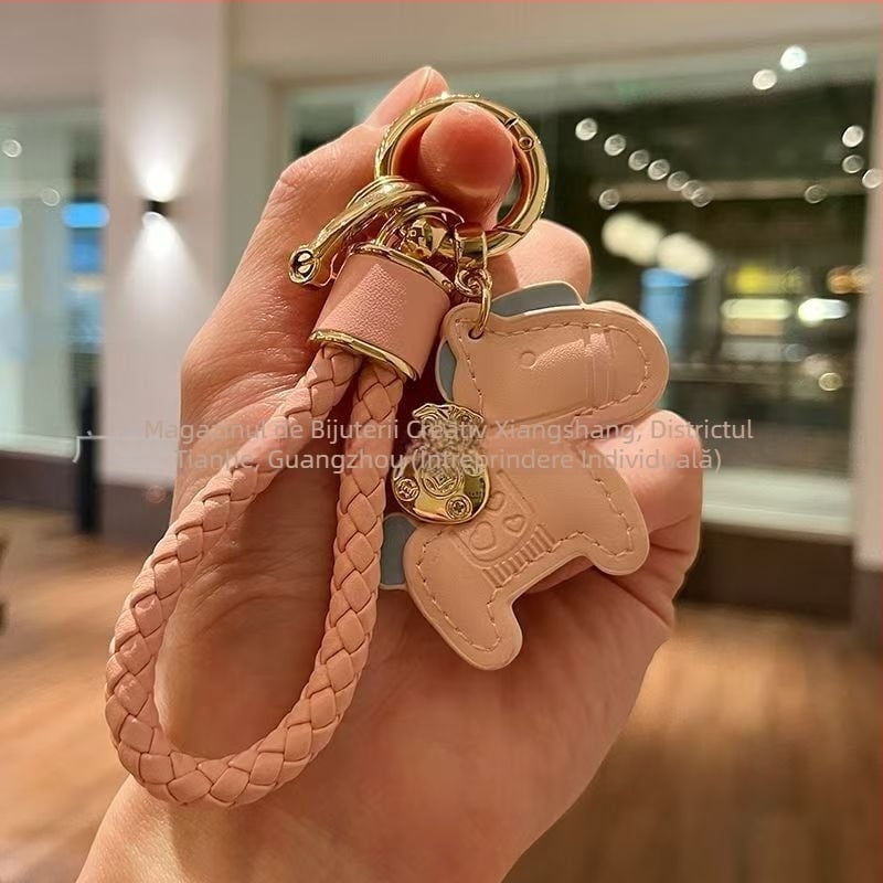 Cheie auto cu șnur din piele și pandantiv ponei din aliaj de zinc – stil modern minimalist, șarm DIY