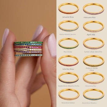 Inel din oțel inoxidabil cu zirconiu încrustat — design geometric, brand hebo