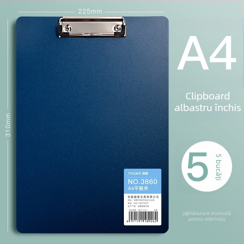 Clipboard A4 din PVC, model 3860, pentru elevi, orientare verticală