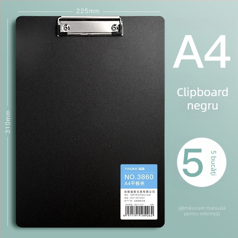 Clipboard A4 din PVC, model 3860, pentru elevi, orientare verticală