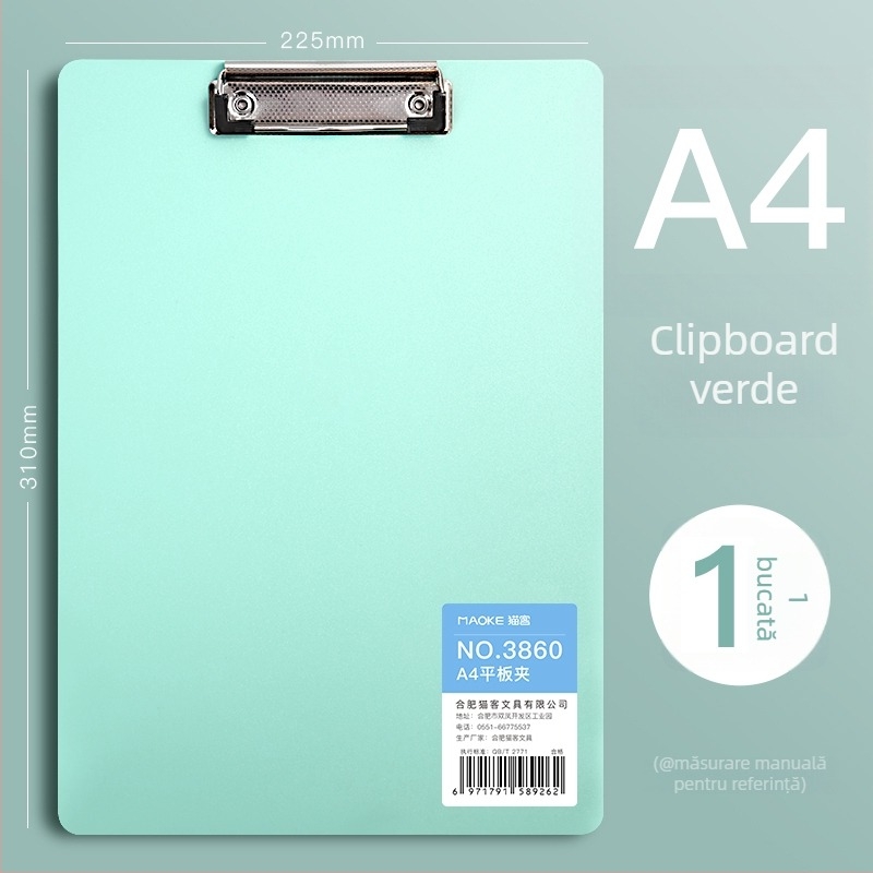 Clipboard A4 din PVC, model 3860, pentru elevi, orientare verticală
