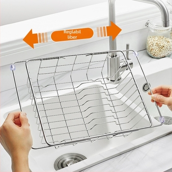 Coș telescopic de scurgere din oțel inoxidabil 201, cu mâner — suport retractabil pentru spălat legume, design modern minimalist