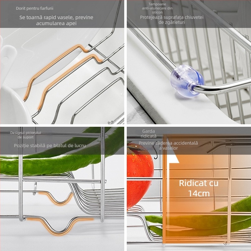 Coș telescopic de scurgere din oțel inoxidabil 201, cu mâner — suport retractabil pentru spălat legume, design modern minimalist