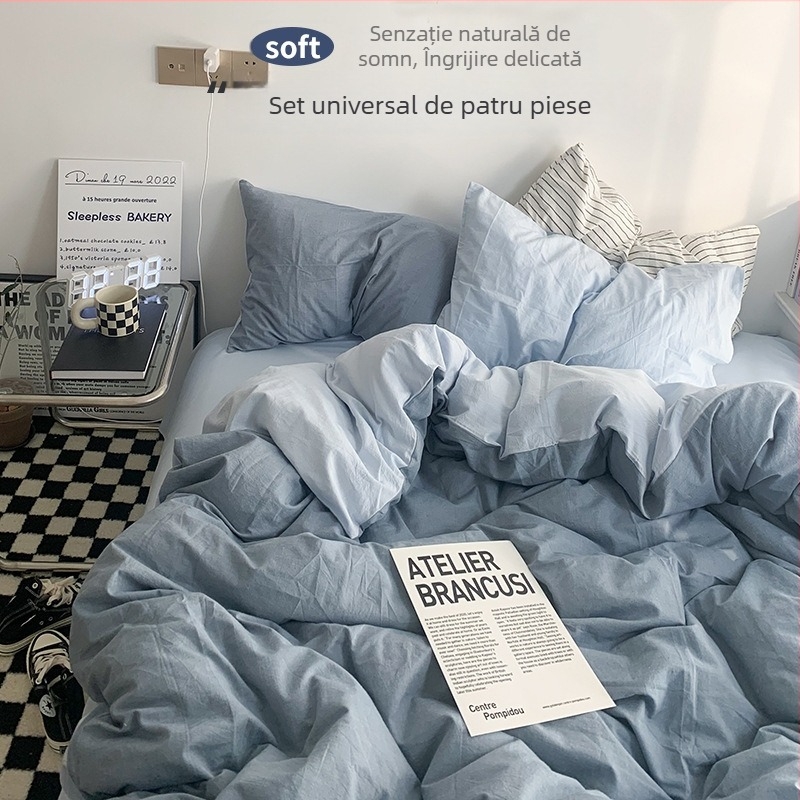 Set de pat din flanelă cu husă de pilotă, patru piese – Stil IG, pentru cămin, bumbac lavabil