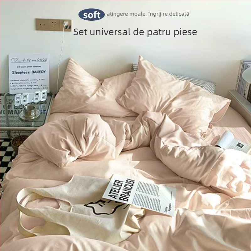 Set de pat din flanelă cu husă de pilotă, patru piese – Stil IG, pentru cămin, bumbac lavabil