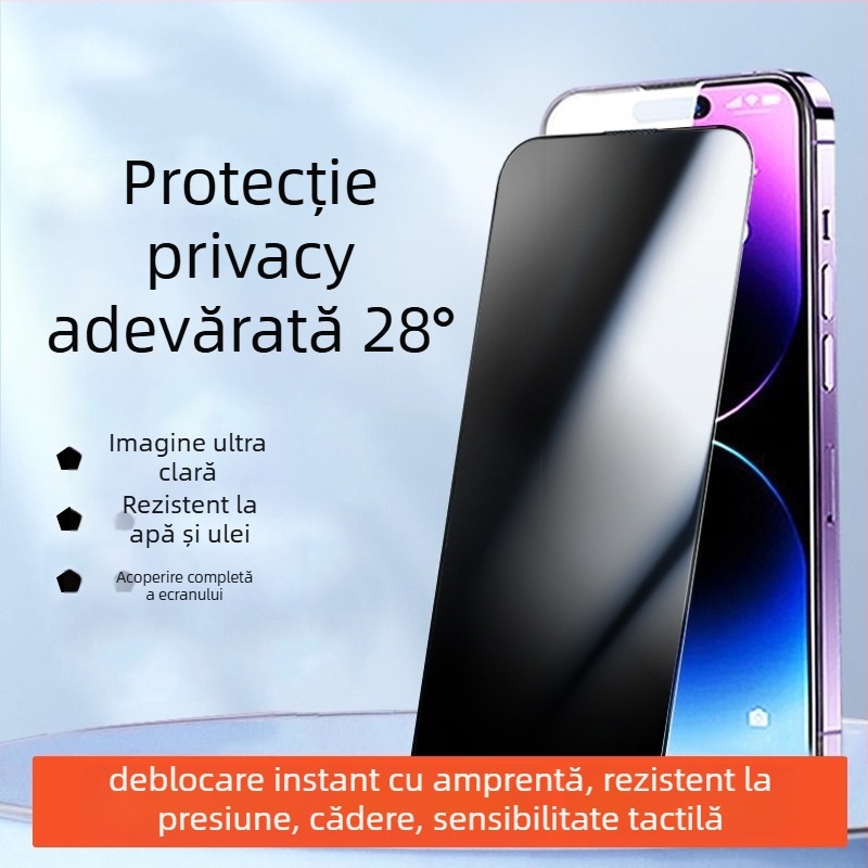 Protecție ecran din sticlă temperată cu anti-peep și protecție la cădere pentru iPhone 11–14 Pro/Max