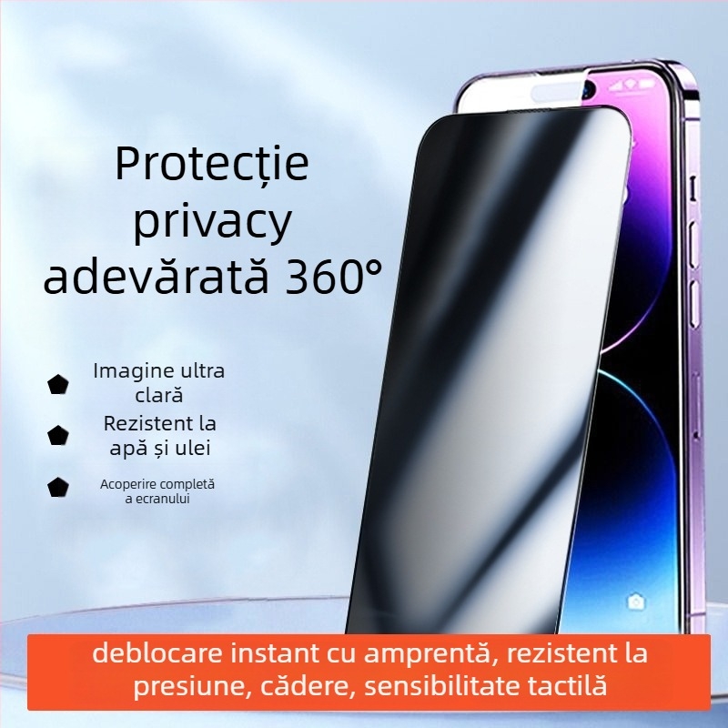 Protecție ecran din sticlă temperată cu anti-peep și protecție la cădere pentru iPhone 11–14 Pro/Max
