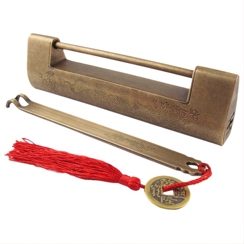 Lacăt orizontal pentru dulap din alamă, stil Chinez nou, aspect antic-retro, model Thickened Lock, marcă Chengyu