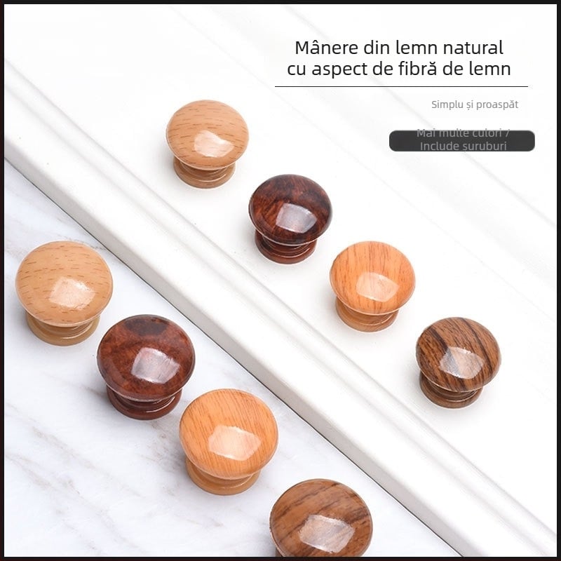 Mâner rotund din lemn pentru dulap, stil trompetă, finisaj transfer de apă, montaj pe suprafață pentru uși și sertare, stil modern minimalist