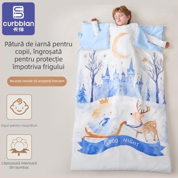 Sac de dormit pentru copii cu căptușeală pluș groasă, pentru toamnă-iarnă, pentru copii de mărime medie până la mare, utilizare pe tot timpul anului