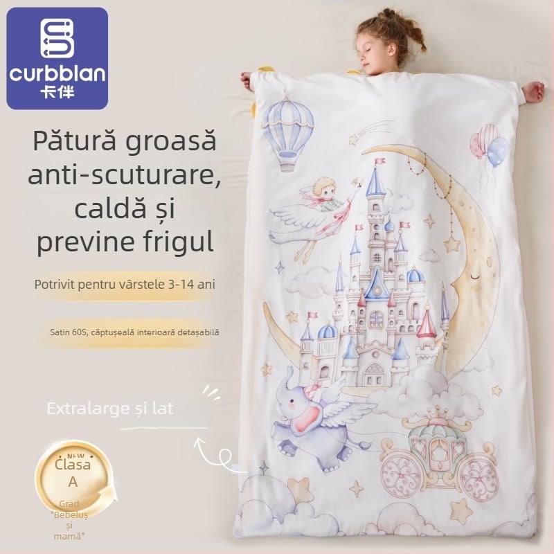 Sac de dormit pentru copii cu căptușeală pluș groasă, pentru toamnă-iarnă, pentru copii de mărime medie până la mare, utilizare pe tot timpul anului