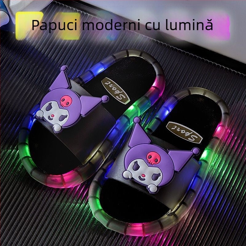 Papuci copii luminoși cu design desen animat, din PVC - partea superioară și talpa, antiderapante, rezistente la uzură, pentru vârsta 1–3 ani