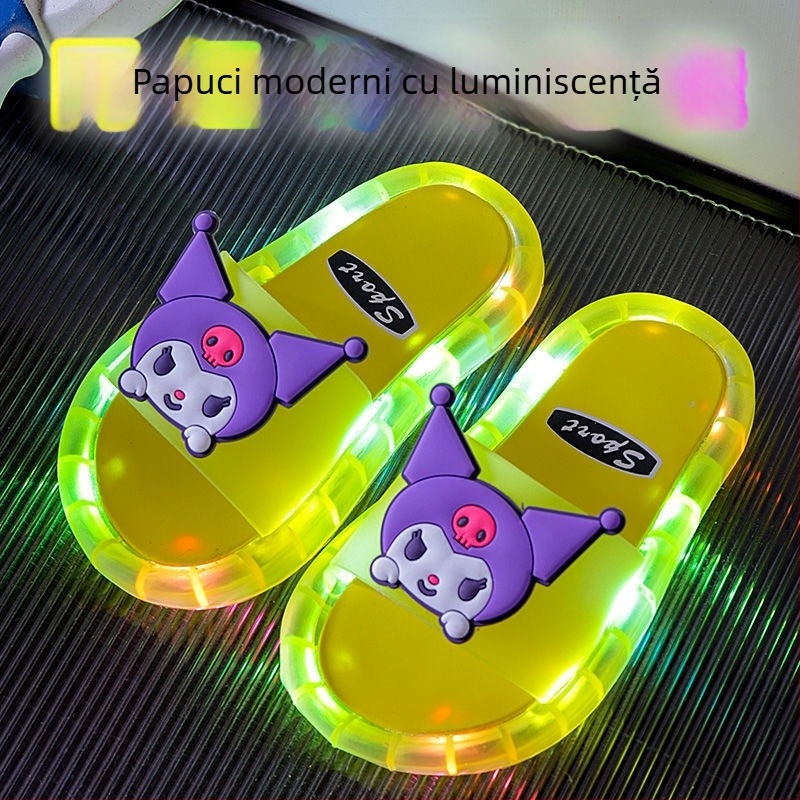Papuci copii luminoși cu design desen animat, din PVC - partea superioară și talpa, antiderapante, rezistente la uzură, pentru vârsta 1–3 ani