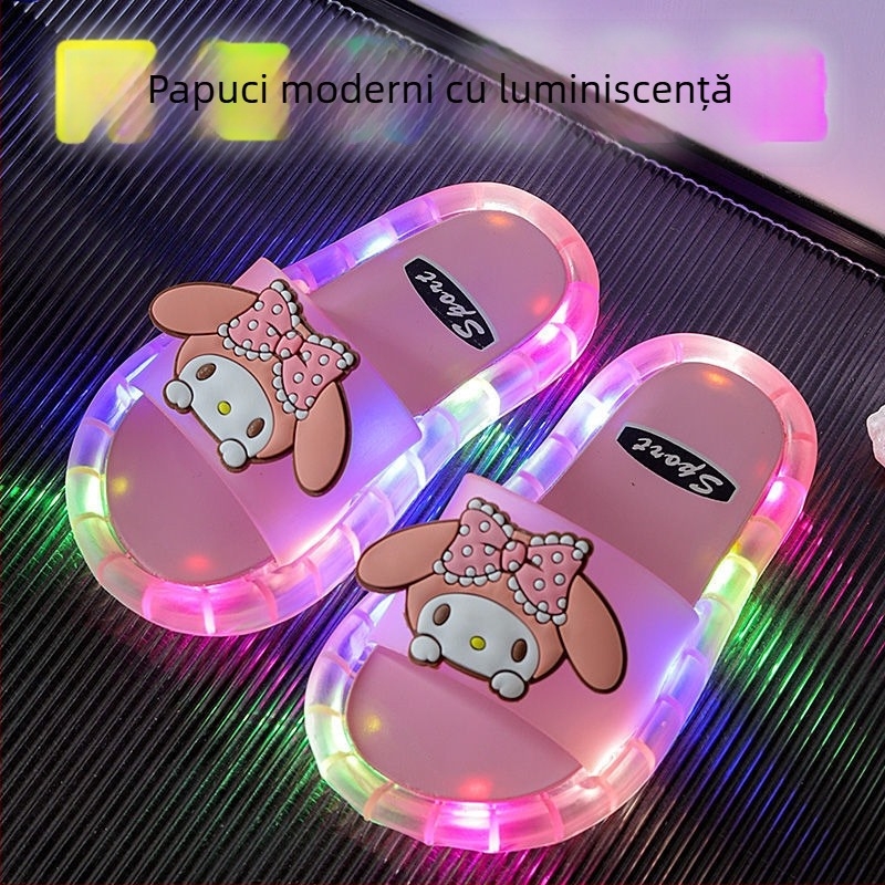Papuci copii luminoși cu design desen animat, din PVC - partea superioară și talpa, antiderapante, rezistente la uzură, pentru vârsta 1–3 ani
