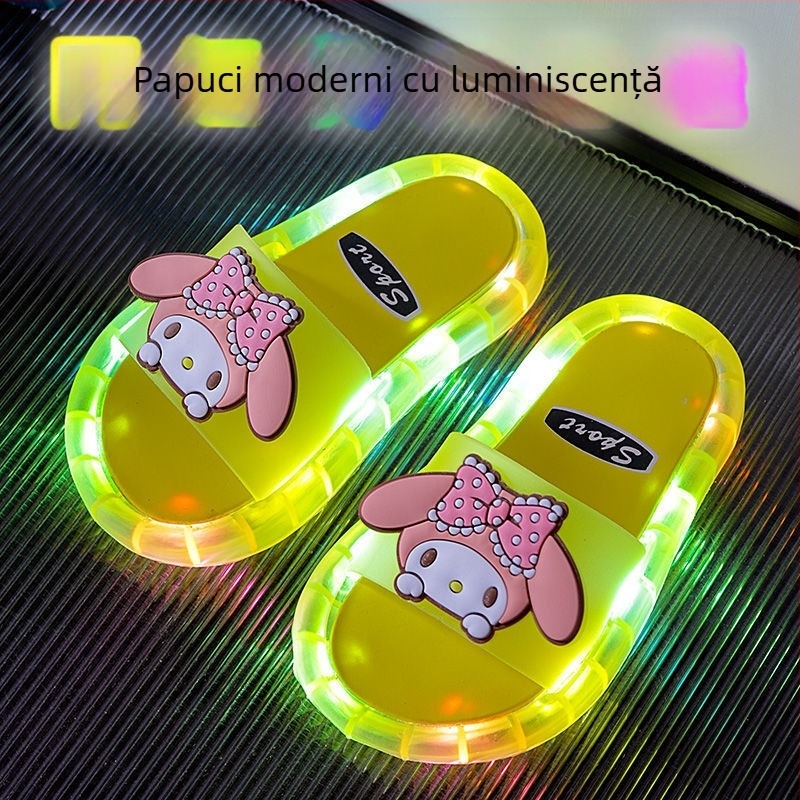 Papuci copii luminoși cu design desen animat, din PVC - partea superioară și talpa, antiderapante, rezistente la uzură, pentru vârsta 1–3 ani