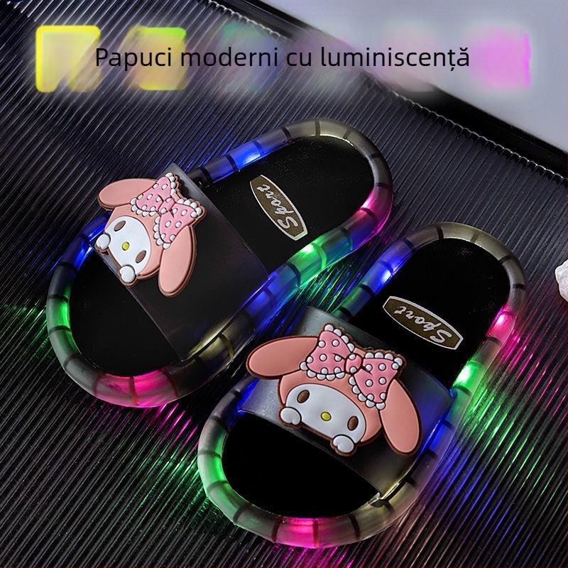 Papuci copii luminoși cu design desen animat, din PVC - partea superioară și talpa, antiderapante, rezistente la uzură, pentru vârsta 1–3 ani