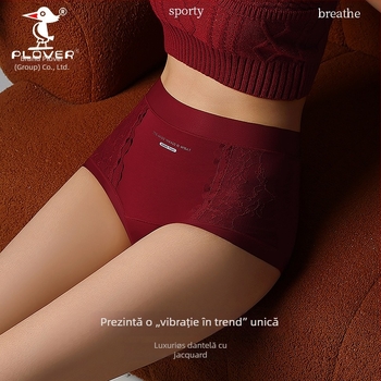 Slips din bumbac cu dantelă și jacquard, talie medie-înaltă, acoperire completă a șoldurilor, elasticitate mare