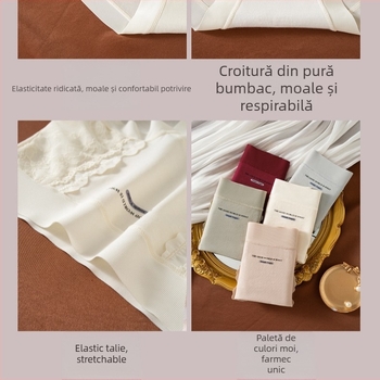 Slips din bumbac cu dantelă și jacquard, talie medie-înaltă, acoperire completă a șoldurilor, elasticitate mare