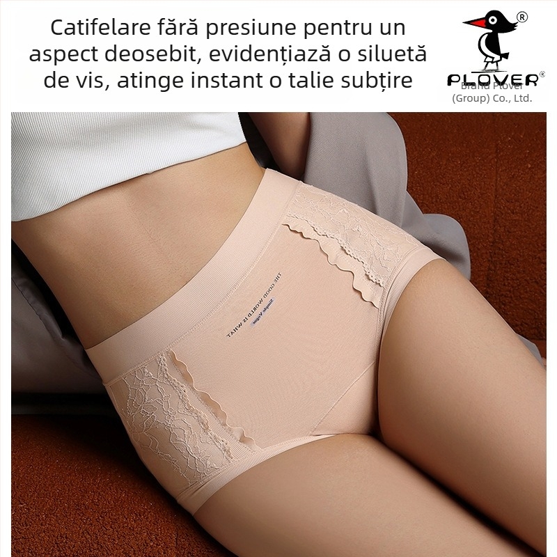 Slips din bumbac cu dantelă și jacquard, talie medie-înaltă, acoperire completă a șoldurilor, elasticitate mare