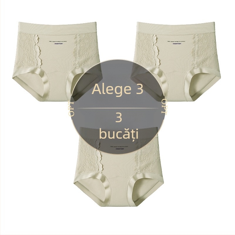 Slips din bumbac cu dantelă și jacquard, talie medie-înaltă, acoperire completă a șoldurilor, elasticitate mare