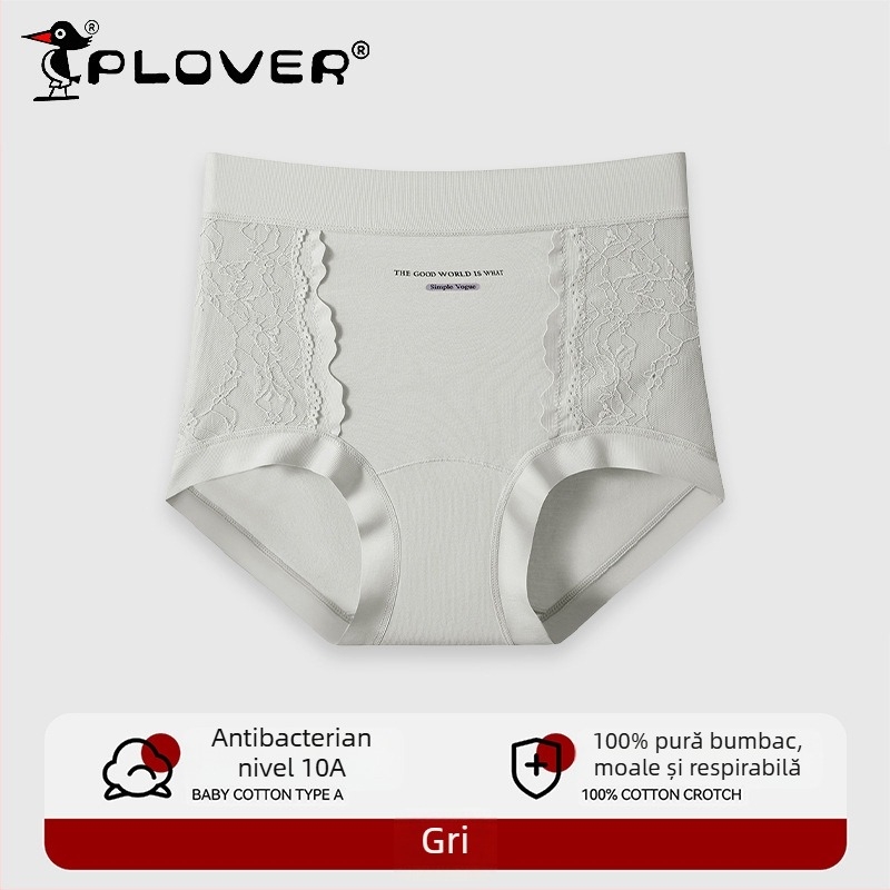 Slips din bumbac cu dantelă și jacquard, talie medie-înaltă, acoperire completă a șoldurilor, elasticitate mare