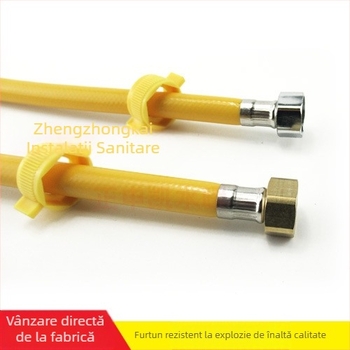 Furtun PVC rezistent la explozie, cu capete din oțel inoxidabil și cupru, pentru intrare apă caldă și rece, 1.6 MPa, 5–85°C, conectare filetată manual