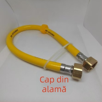 Furtun PVC rezistent la explozie, cu capete din oțel inoxidabil și cupru, pentru intrare apă caldă și rece, 1.6 MPa, 5–85°C, conectare filetată manual