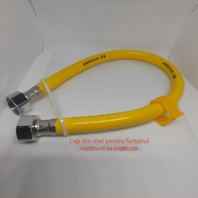 Furtun PVC rezistent la explozie, cu capete din oțel inoxidabil și cupru, pentru intrare apă caldă și rece, 1.6 MPa, 5–85°C, conectare filetată manual