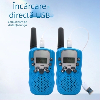 Huike T388 Walkie-Talkie pentru copii cu 22 canale, rază 1,5–3 km, putere RF 0,5 W, baterie litiu 3,7 V, cu afișaj