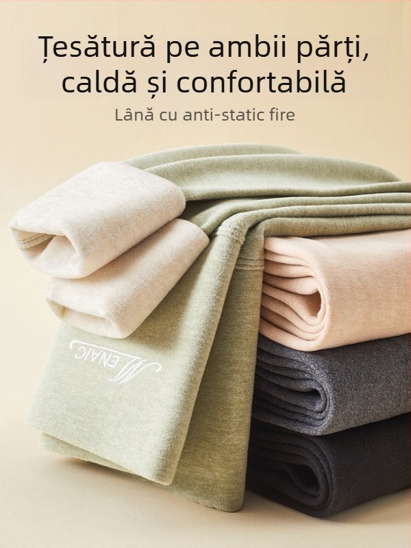 Pantaloni termici din fleece pentru femei, fără pilă, lungime gleznă, groși, croială lejeră, efect slimming, iarna 2024