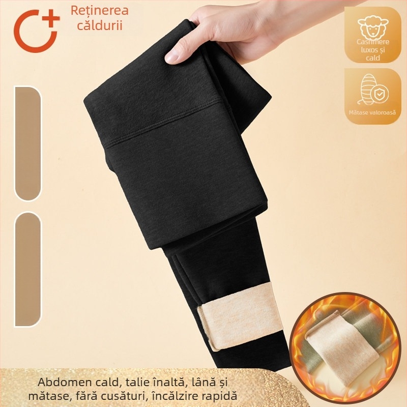 Pantaloni termici din fleece pentru femei, fără pilă, lungime gleznă, groși, croială lejeră, efect slimming, iarna 2024