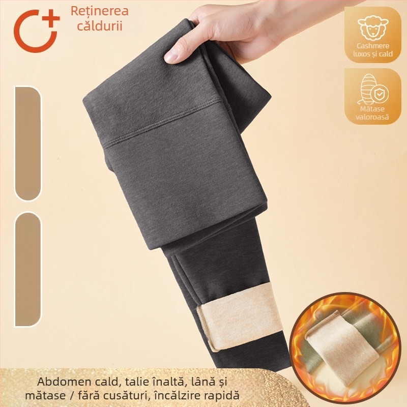 Pantaloni termici din fleece pentru femei, fără pilă, lungime gleznă, groși, croială lejeră, efect slimming, iarna 2024