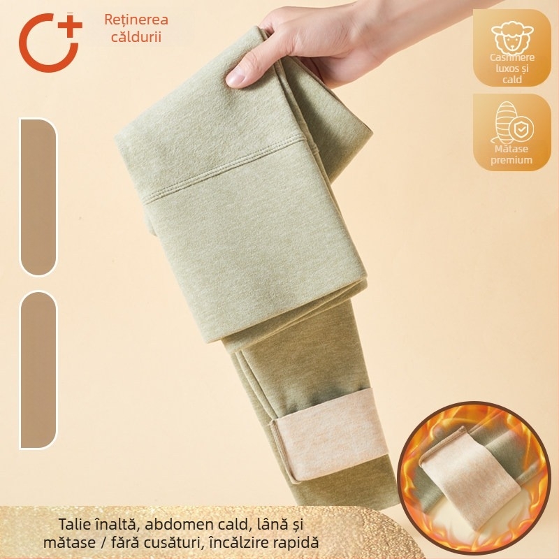 Pantaloni termici din fleece pentru femei, fără pilă, lungime gleznă, groși, croială lejeră, efect slimming, iarna 2024