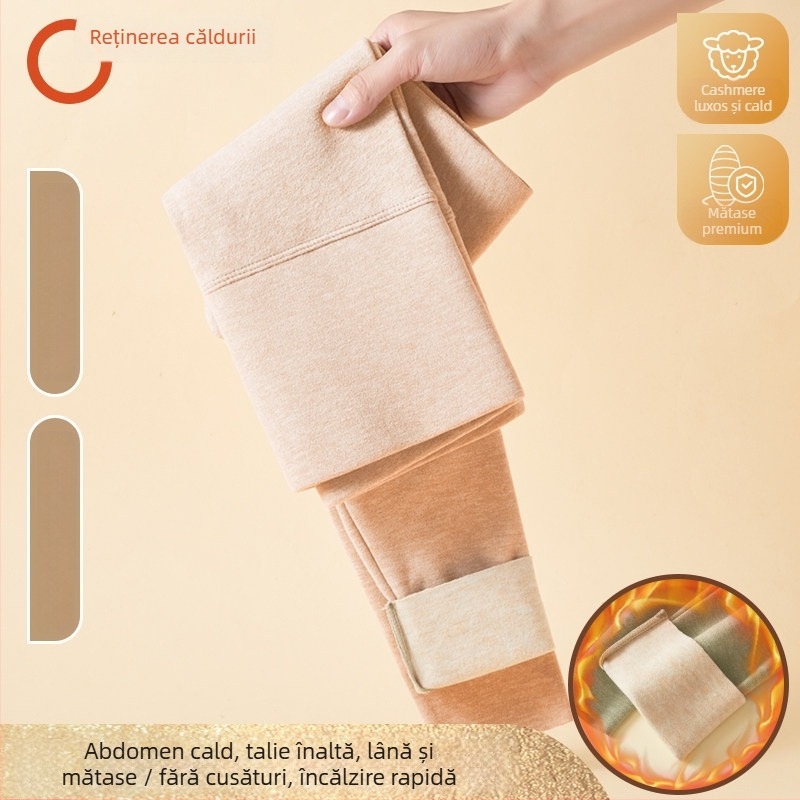 Pantaloni termici din fleece pentru femei, fără pilă, lungime gleznă, groși, croială lejeră, efect slimming, iarna 2024