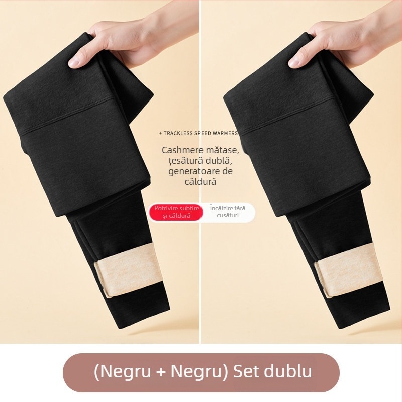 Pantaloni termici din fleece pentru femei, fără pilă, lungime gleznă, groși, croială lejeră, efect slimming, iarna 2024