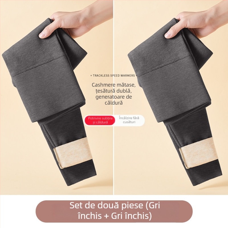 Pantaloni termici din fleece pentru femei, fără pilă, lungime gleznă, groși, croială lejeră, efect slimming, iarna 2024