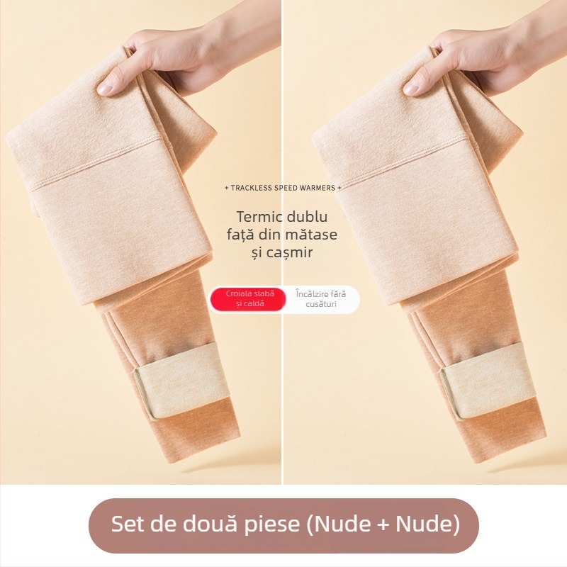 Pantaloni termici din fleece pentru femei, fără pilă, lungime gleznă, groși, croială lejeră, efect slimming, iarna 2024