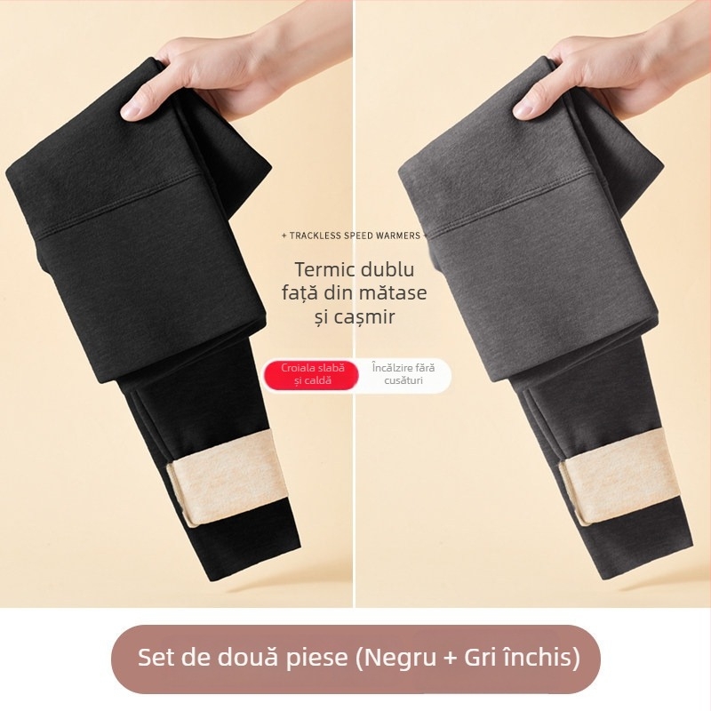 Pantaloni termici din fleece pentru femei, fără pilă, lungime gleznă, groși, croială lejeră, efect slimming, iarna 2024