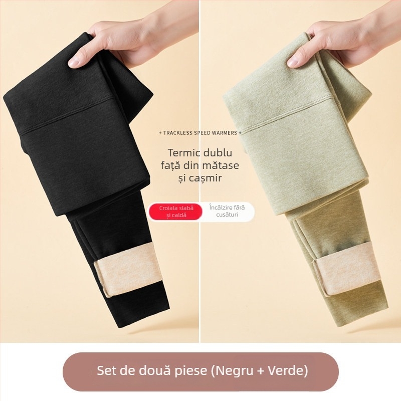 Pantaloni termici din fleece pentru femei, fără pilă, lungime gleznă, groși, croială lejeră, efect slimming, iarna 2024