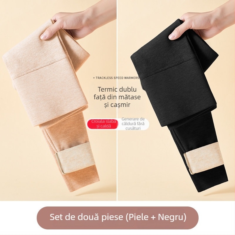 Pantaloni termici din fleece pentru femei, fără pilă, lungime gleznă, groși, croială lejeră, efect slimming, iarna 2024
